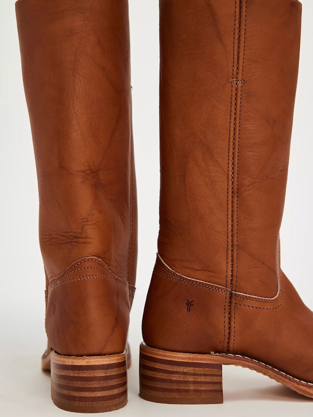 Frye Tall Leather Heeled Boots in Chestnut